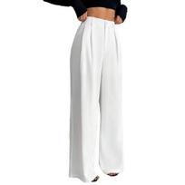 Women Pants Straight Wide-Leg High-Waisted Slimming Trousers Solid Color Loose Fit Dress Pants Workwear S