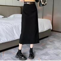 New Hong Kong style retro thickened corduroy solid color skirt women's autumn and winter hip skirt back split medium and long skirt S