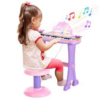 Children's Electronic Keyboard 32 Keys Musical Toy Children's Piano for Children with Microphone Stool Lights Variety of Sounds Rhythms Melodies MP3 45 x 21 x 55 cm rožinė