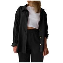 Two Piece Suit Women Summer Muslin Shirt And Trousers Clothes Two Piece Beachwear Suit Two Piece Suit Women M rožinė