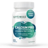 Ambrosial Calcium Pro & Vitamin D3 Tablets with Magnesium, Zinc, Vitamin K2 MK-7 & B12 | Calcium Citrate Malate Supplement With Alfalfa & Moring