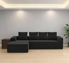 Cloud Sectional Couch with L-Shape Chaise, Modular Sofa with Deep Seat, Right Facing Chaise, No Assembly Required, Black (Plush Corduroy Fabric) 261 x 168 x 58 cm juoda