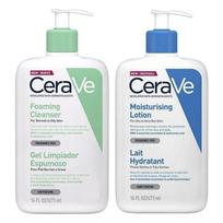 CeraVe Foaming Cleanser 473ml + Moisturizing Lotion 473ml, 1 Set white
