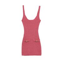 Women's summer new European and American style solid color knitted elastic skirt dress S pink