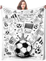 Soccer Blanket Sport Fans Cozy Soccer Blankets and Throws Unique Funny Plush Football Theme to boys girls gifts four season use 75x100cm (30x40inch) gray