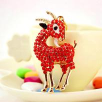 Cute Lifelike Goat Pendant Keychain Shiny Rhinestone Decor Accessory for Backpack Kids Birthday Party Gift raudona