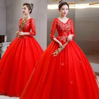 Color yarn 1011 new chorus performance student vocal solo art exam clothing puffy skirt long evening dress women XXXL raudona