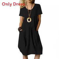 Cotton Linen Dress With Puffed Sleeves And Solid Color For Spring Casual Wear Black,S black