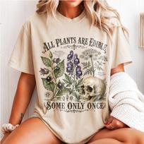 All Plants Are Edible Some Only Once Shirt, Poison Plant Forager Tee, Nepenthes Skull Planter, Gardening Shirt, Goth Gift, Botanical Gift 100 beige