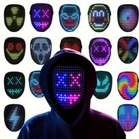 LED kaukė su gestų jutikliu, apšviečianti veidą, transformuojanti LED Helovino kaukė vaikams, vyrams, moterims, kostiumui, Cosplay vakarėliui juoda