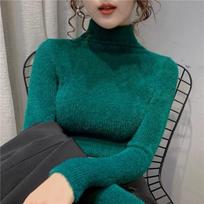 Autumn and Winter Women's Pullover Female Solid Mink Like Turtleneck Sweater Long Sleeve Knit Sweater Female Tops One Size