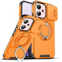 Magnetinis žiedas Stovas Telefono dėklas For OPPO Reno 14F 14 Pro Global Slankiojančio kameros objektyvo apsauga TPU rėmelis Kietos plastiko galinis dangtelis Reno14 F 5G Global raudona