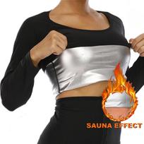Women's Long Sleeve Body Shaper Top Sauna Sweat Shirt Slimming Fitness Running Compression Activewear for Workout L