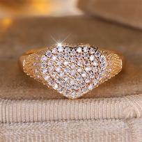 Trendy Big Love Heart White Zircon Full Stone Rings For Women Vintage CopperColor Bridal Ring Wedding Jewelry Mother's Day Gift 9