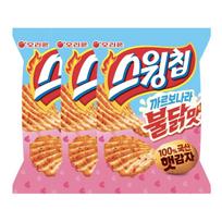 Orion Swing Chips Carbonara Buldak Flavored Crunchy Potato Chips 55g (Pack of 3) blue