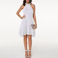 Women's Dress Elegant Halter Sleeveless Dress Summer Solid Color High Waist Slim-Fit Dresses S