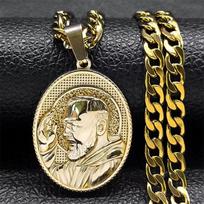 Saint Father Padre Pio Medal Necklace for Men Stainless Steel Hip Hop Statement Religious Pendant Necklace Jewelry Gift  ZZ480 gray