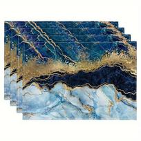 Luxury Marble Placemats Set, Blue & Gold Vein Abstract Print, Non-Slip Heat Resistant Table Mats for Dining Decor 4pcs 4PCS gray