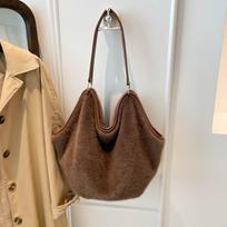Winter Leopard Women's Plush Shoulder Bags Solid Color Faux Fur Female Casual Tote Handbags Large Capacity Ladies Furry Bag