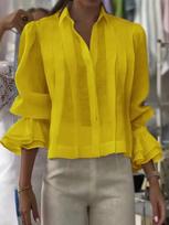 Summer New Women's Casual Loose Fashion Ruffled Solid Color Patchwork Short Sleeve Shirt S