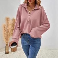 New Autumn and Winter Fashion and Elegant Solid-color Lapel Long-sleeved Women's Casual Shirt S