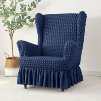 Elegant Simple Solid Color Wingchair Cover High Elastic Bubble Grid Stretch Washable Slipcover for Home/Kitchen Sofa Chair Decor Wingchair Cover 1pc blue