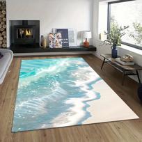 Summer Beach Wave Area Rug Coastal Ocean Home Decor Carpet Soft Non-slip Floor Mat for Living Room Bedroom Hallway 40X60cm gray