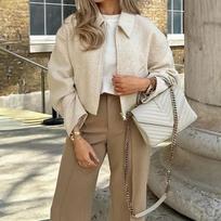 Elegant and Versatile Solid Color Jacket for Women 2025 Autumn and Winter S gray