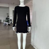 Knitted Mini Dress For Women Fungus Contrast Color Slim Sweater Dress Elegant Female Party Clothes Long Sleeve Spring New Dress S black