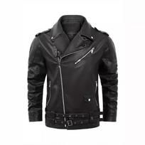 Men S Motorcycle Pu Leather Jacket Multiple Zippers Belted Casual Fall Winter Outerwear L juoda