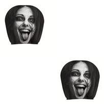 2Pcs Comfortable Car Scary Ghost Face Decor Cover Automotive Seat Headrest Cover  All Seasons Use Style 5 black