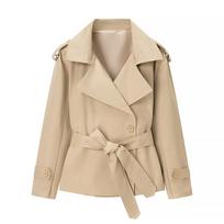 Casual versatile solid color belt short jacket European and American spring and autumn new coat S