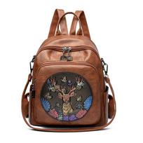 Elephant Print Luxury Leather Backpack for Women Solid Color Travel Rucksack Fashion Mochila Sac A Dos