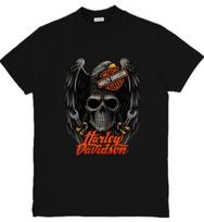 Harley-Davidson įkvėptas grafinis unisex marškinėlis su erelio ir kaukolės grafika S-3XL L black