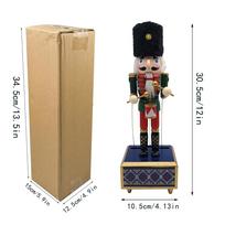 Nutcracker Soldier Wooden Music Box Hand Crank, Interactive Audio Perfect for Christmas Home Decor 30.5CM beige