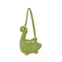 Solid Color Cartoon Crossbody Bag Plush Shoulder Bags Funny Long Neck Dinosaur Bag  Girls beige