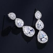 ZAKOL Classic 3 Pcs Big Water Drop Zircon Long Dangle Earrings for Women Elegant Wedding Party Zircon white