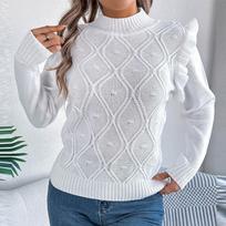 Women's Solid Color Fungus Edge Long Sleeve Stand-up Collar Pullover Sweater XL