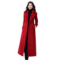 Winter Overcoat Solid Color Mid-calf Length Formal Long Sleeves Wear-resistant Keep Warm L red