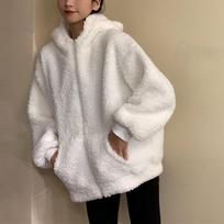 Women's Solid Color Long Sleeve Cute Ear Hooded Zipper Pocket Jacket XXXL
