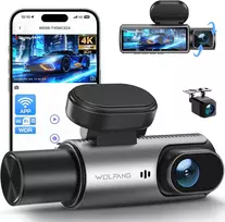 WOLFANG 3 kanalų automobilinis vaizdo registratorius 4K su Wi-Fi ir 3,19 col. IPS ekranu WD06