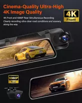 Jansite automobilinis vaizdo registratorius veidrodėlyje 4K su 10 colių IPS ekranu ir 1080p galine kamera T79D+H35D+10M+64G-EU2