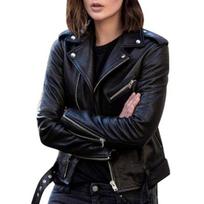 Women Jacket Solid Color Turndown Collar Autumn Winter Long Sleeve Zipper Coat with Belt for Riding 2XL