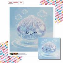 DIY Diamond Painting Kit Cute Winking Steamed Bun Design Full Drill Rhinestone Canvas Art Home Wall Decor Gift Relaxing Craft Round 20x20cm gray
