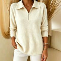 Women S Casual Solid Color Half Zip Lapel Sweater S