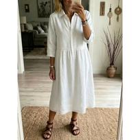 IHUASU Fashion Summer Spring Solid Color Print Long Sleeve POLO Neck Casual Dresses S