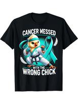 Cancer Messed With Wrong Chick Karate T-shirt L blue