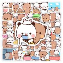 Cute Bear Bubu and Dudu Stickers DIY Toy Gifts Waterproof Decal for Phone Laptop Scrapbook Skateboard Luggage Bottles Decorative beige