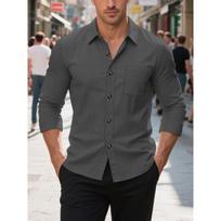Men S Corduroy Long Sleeve Solid Color Turn Down Collar Casual Shirt S