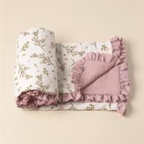 Muslin Cotton Baby Swaddle Blanket 4 Layer Crepe Ruffle Floral Newborn Receiving Blanket Stroller Cover Sleep Sack 1pc blanket(90x100cm) gray